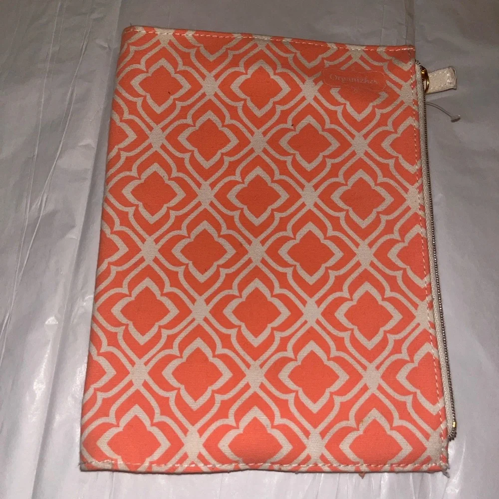 Orange Geometric Design Pencil Case/ journal or planner cover with zipper